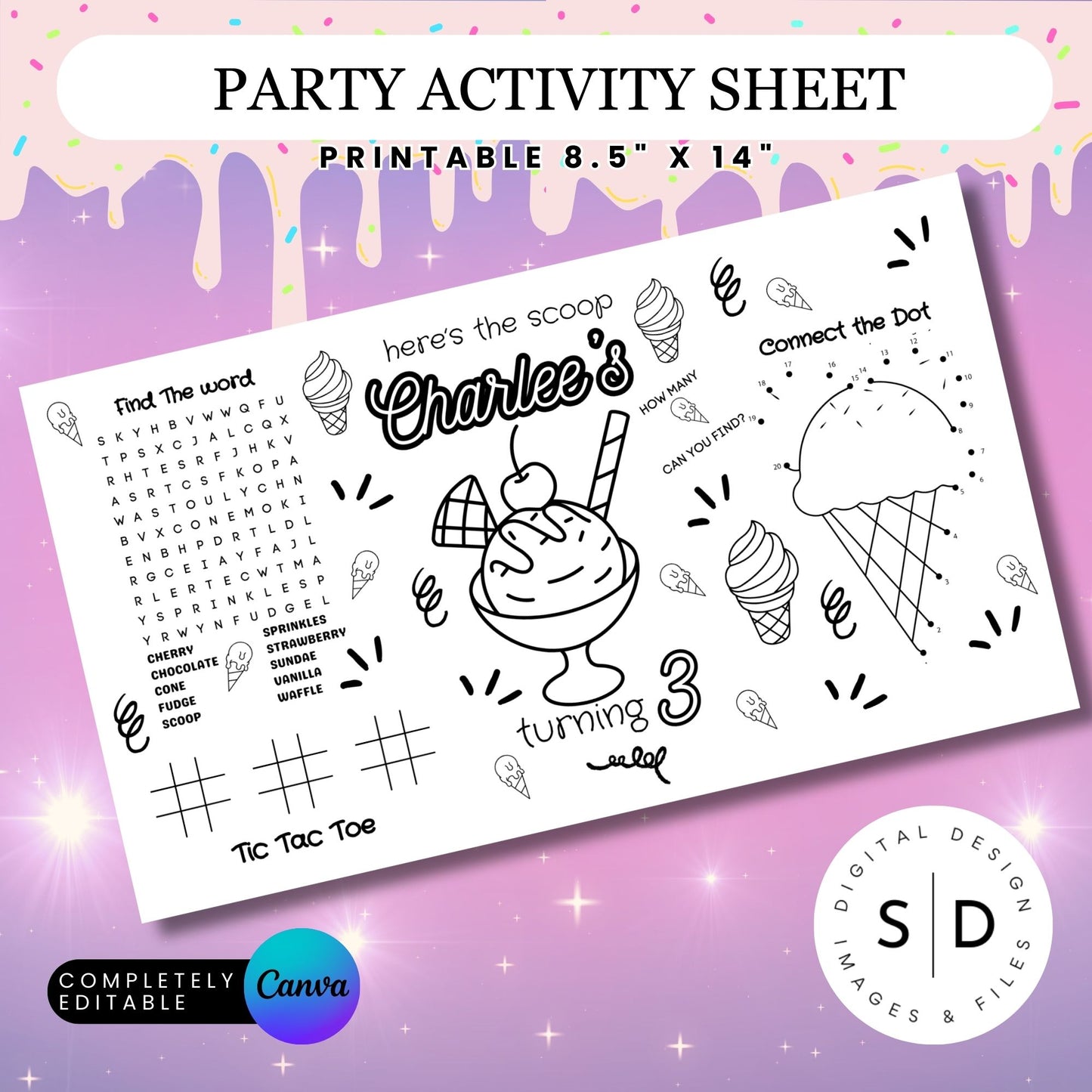 Here's The Scoop Ice Cream Party Party Activity Sheet