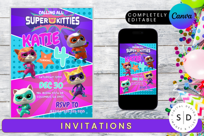 Super Kitties Birthday Complete Party Templates Bundle