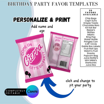 Come On Afro Barbie Birthday Party Favor Templates