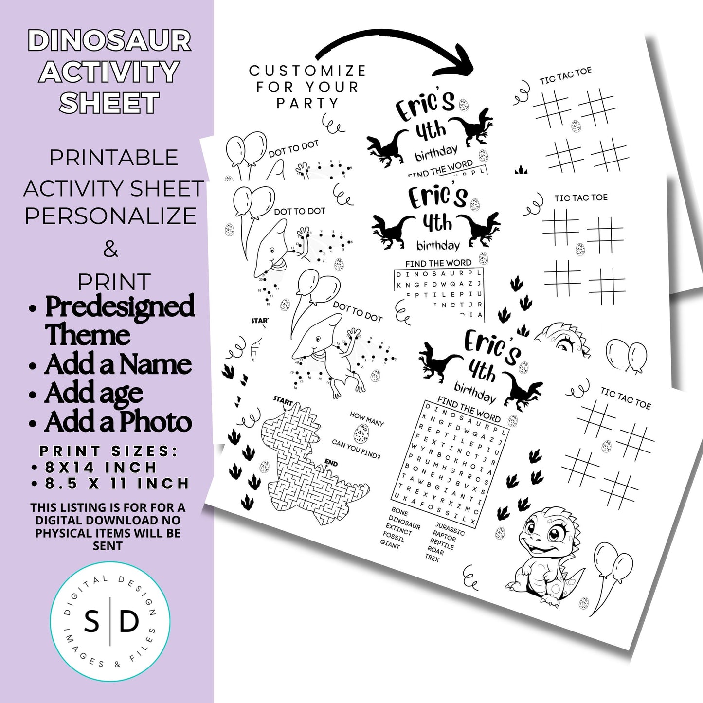 Dinosaur Party Activity Sheet