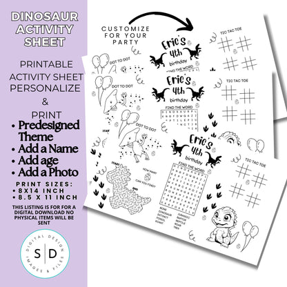Dinosaur Party Activity Sheet