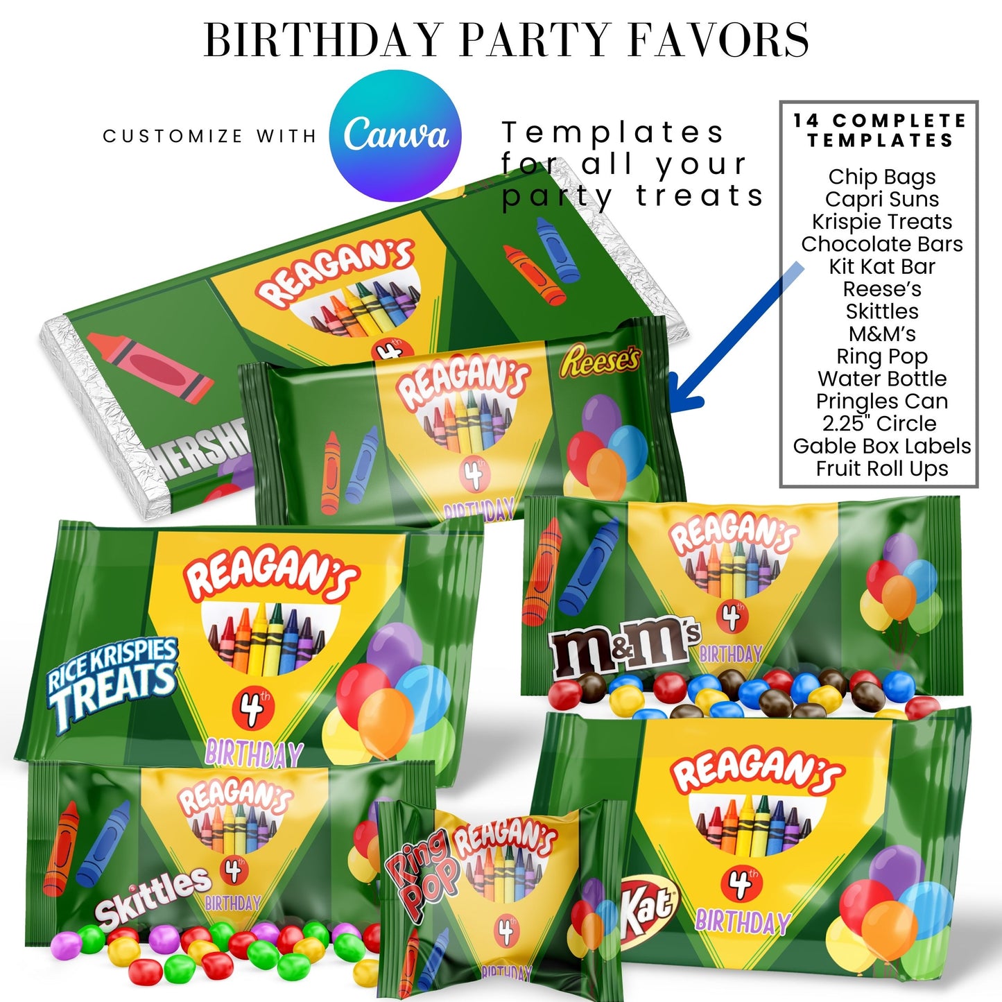 Crayon Birthday Party Favor Templates Bundle