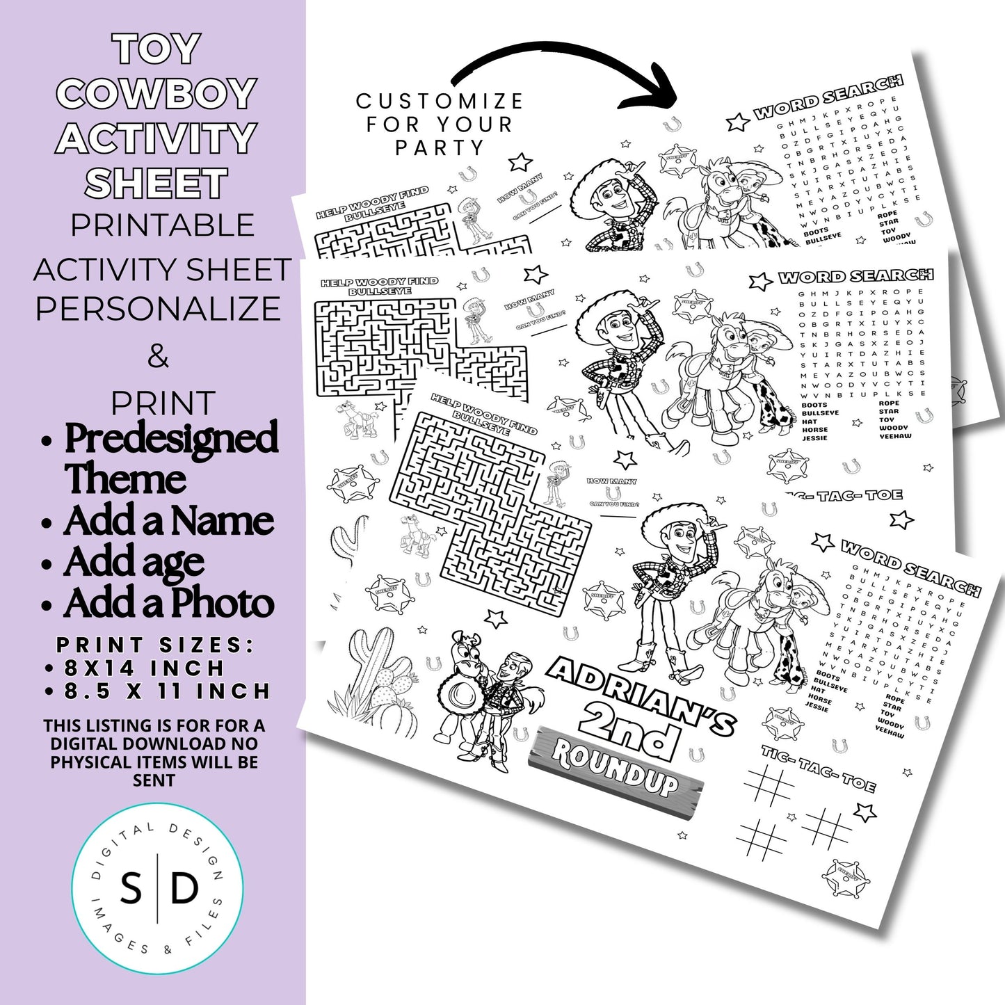 Toy Cowboy Birthday Activity Sheet – Editable Canva Template
