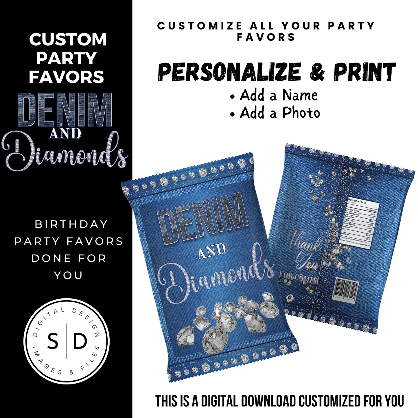 Denim & Diamonds Party Printable Favor Designs DFY