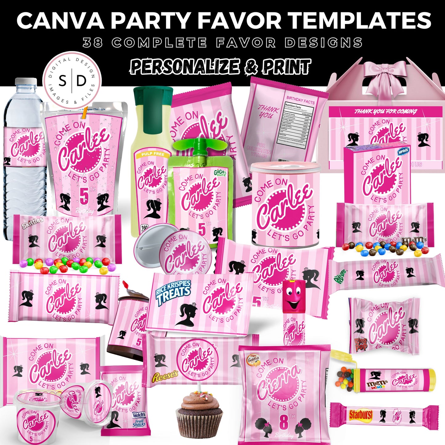 Come On Barbie Birthday Party Favor Templates