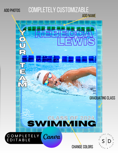 Swimmer Trading Card Templates Bundle