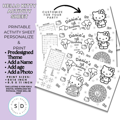 Hello Kitty Birthday Party Activity Sheet