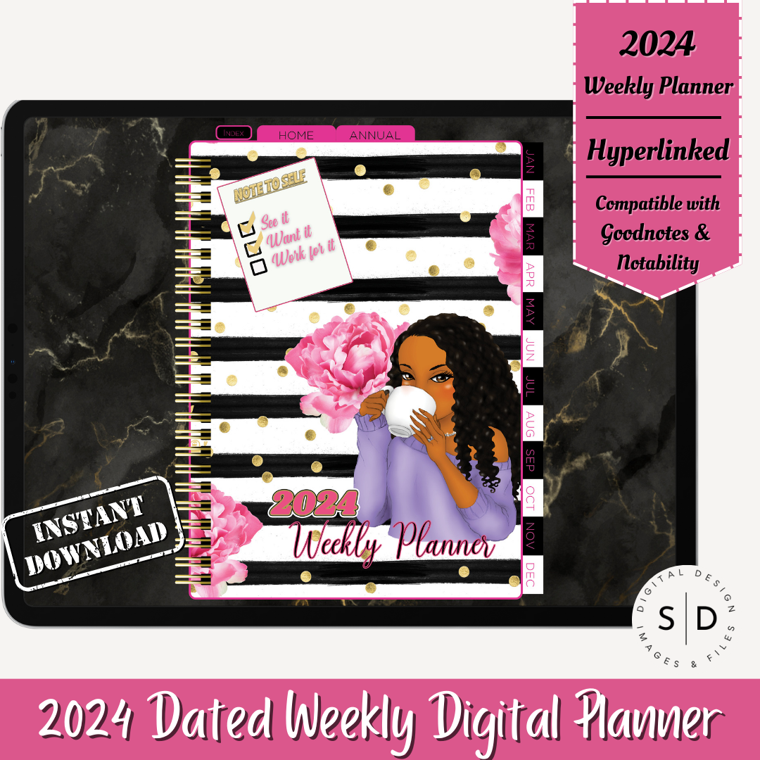 2024 Note To Self Pink & Black Digital Planner