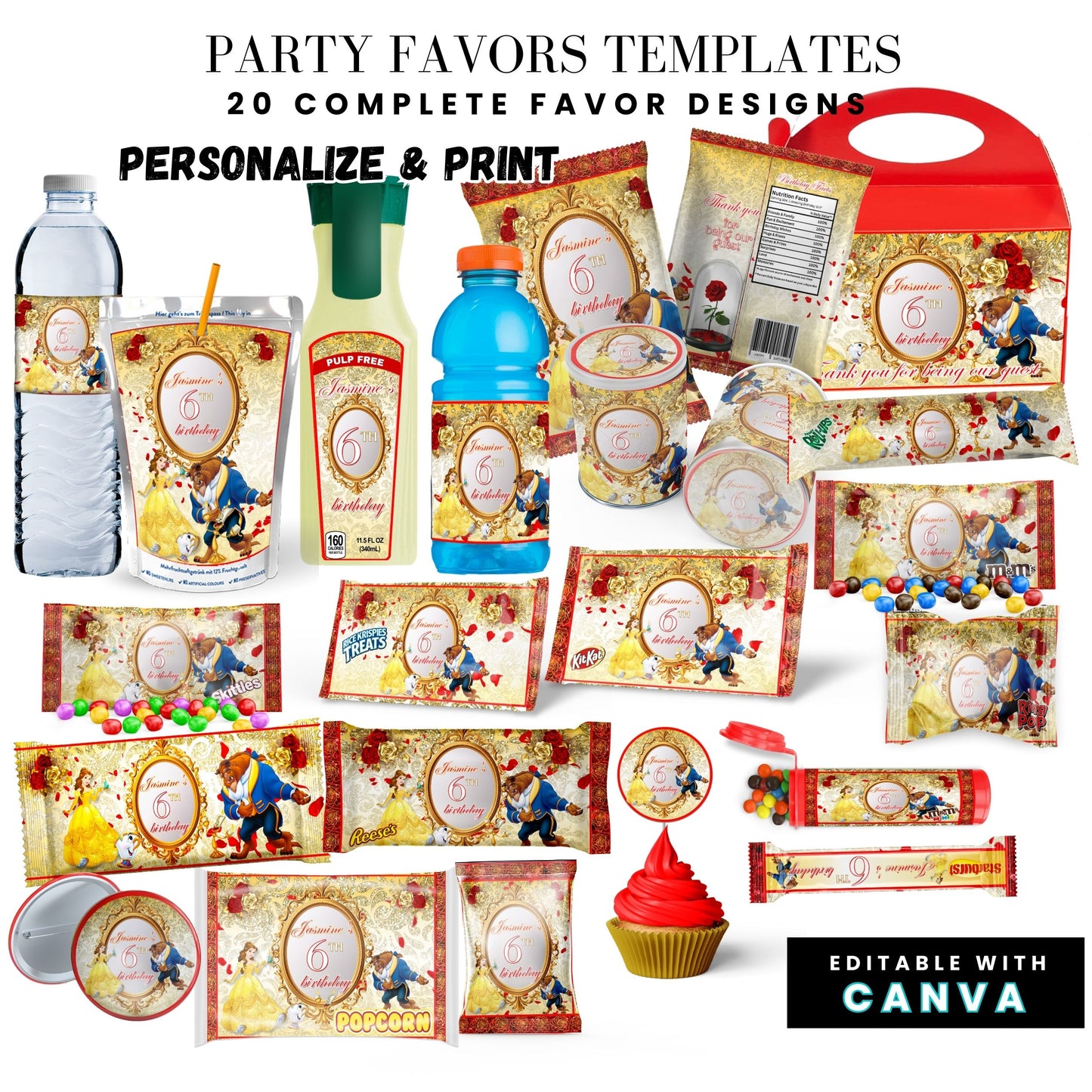 Be Our Guest Belle Party Favor Templates Bundle