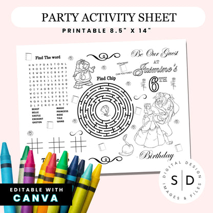 Be Our Guest Belle Party Activity Sheet