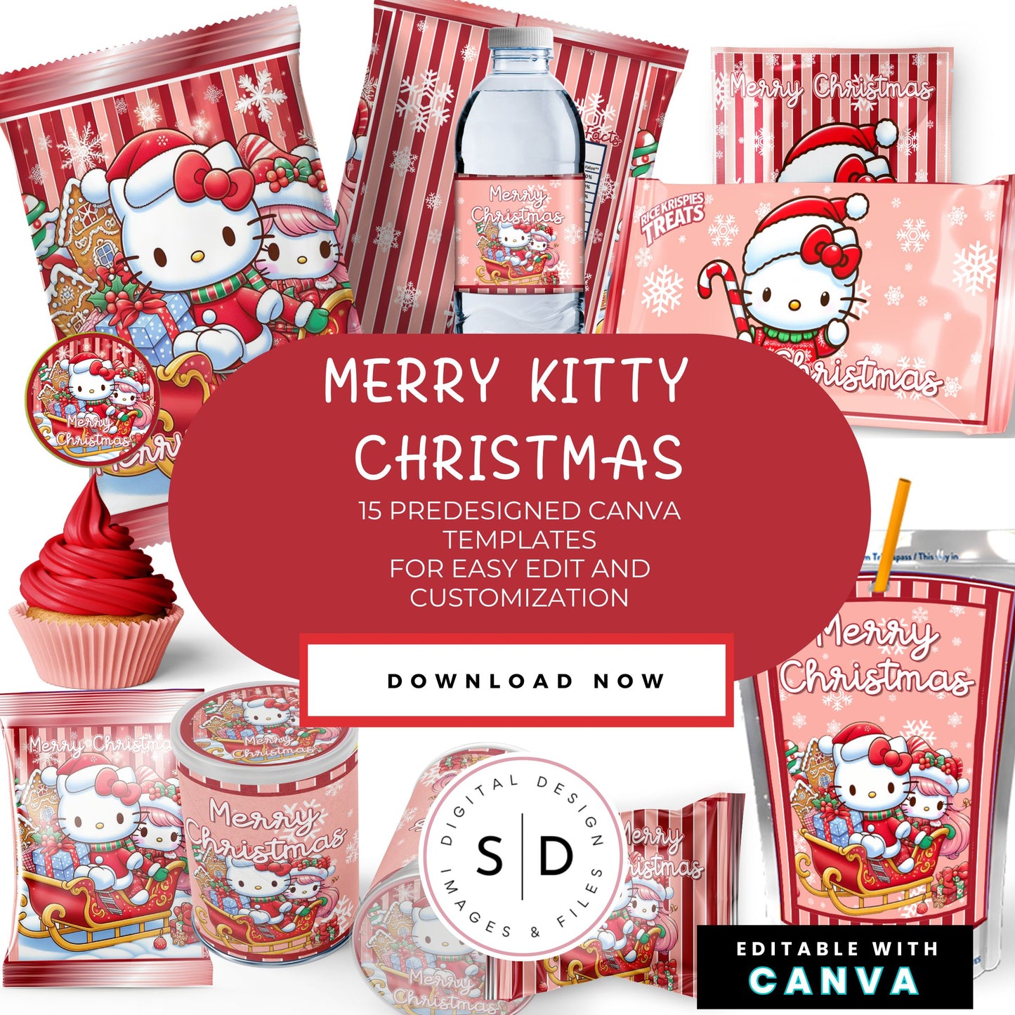 🎀✨ Merry Kitty Christmas Canva Template Bundle 🎄🐾