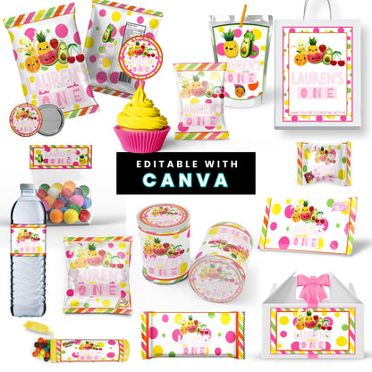 Dancing Fruit Pink Party Favor Templates Bundle