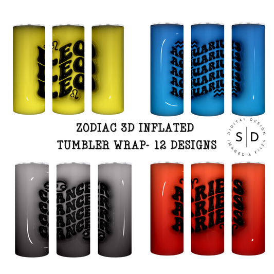 3D Inflated Zodiac Tumbler Wrap Bundle  Tumbler Wrap Designs