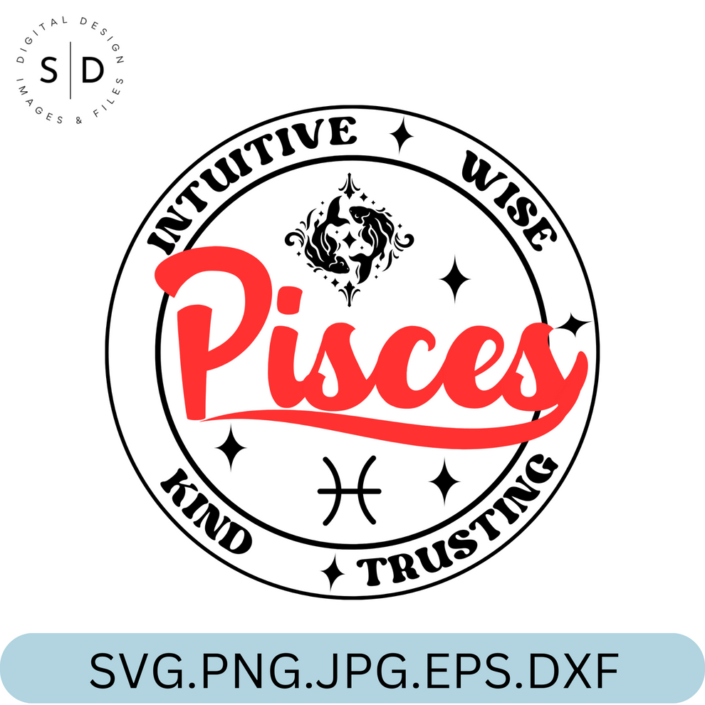 Pisces Zodiac Sign Round Frame Retro SVG – Stockpile Digital