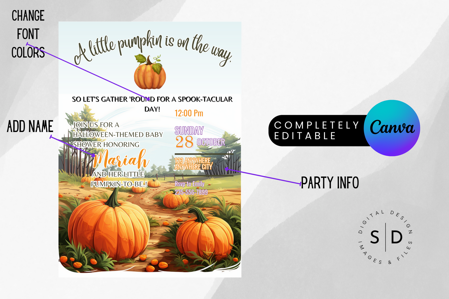 A Little Pumpkin Is On The Way Baby Shower invitation Bundle