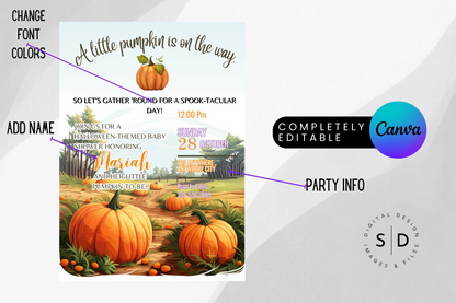 A little pumpkin is on the way Baby Shower invitation