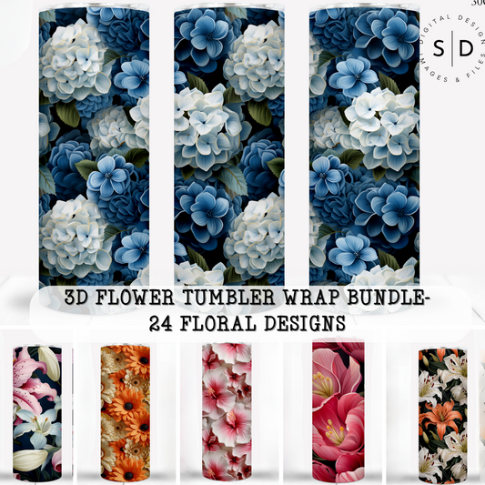 3d Floral Bundle 24 Seamless Tumbler Wrap Designs