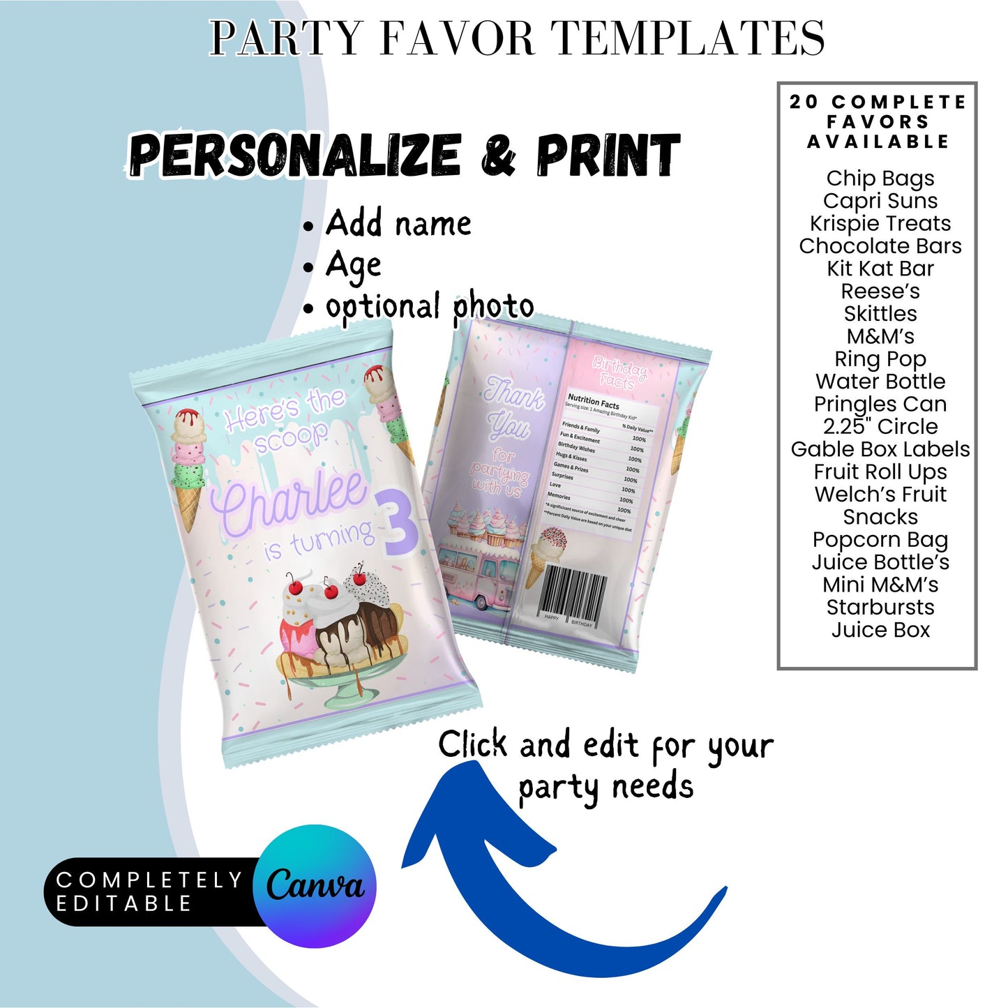 Here's The Scoop Ice Cream PartyParty Favor Templates Bundle