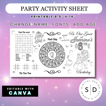 Be Our Guest Belle Party Activity Sheet