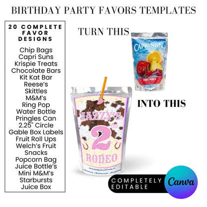 Pink Rodeo Birthday Party Favor Templates Bundle