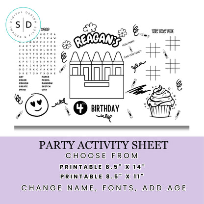 Crayon Birthday Party Activity Sheet – Editable Canva Template