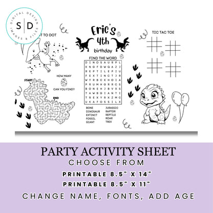 Dinosaur Party Activity Sheet