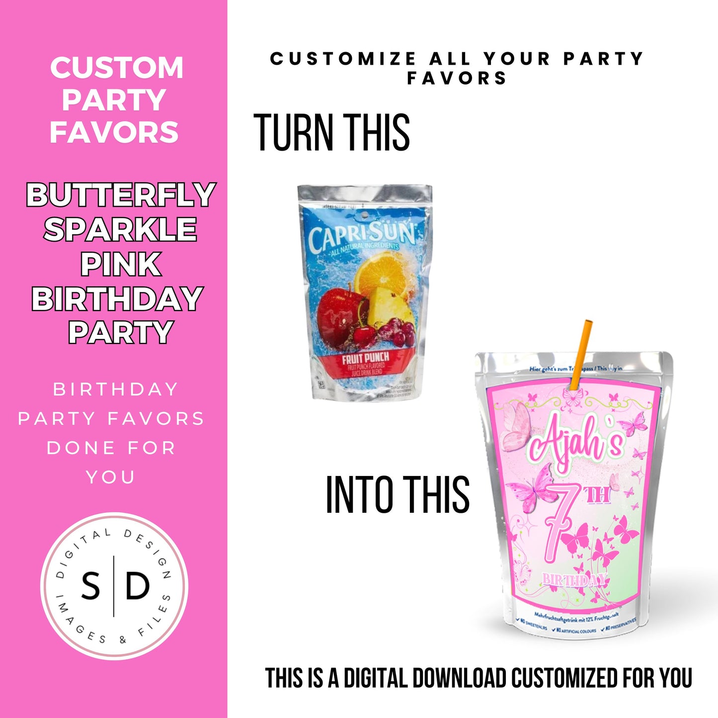 Butterfly Sparkle Pink Birthday Party Favors DFY