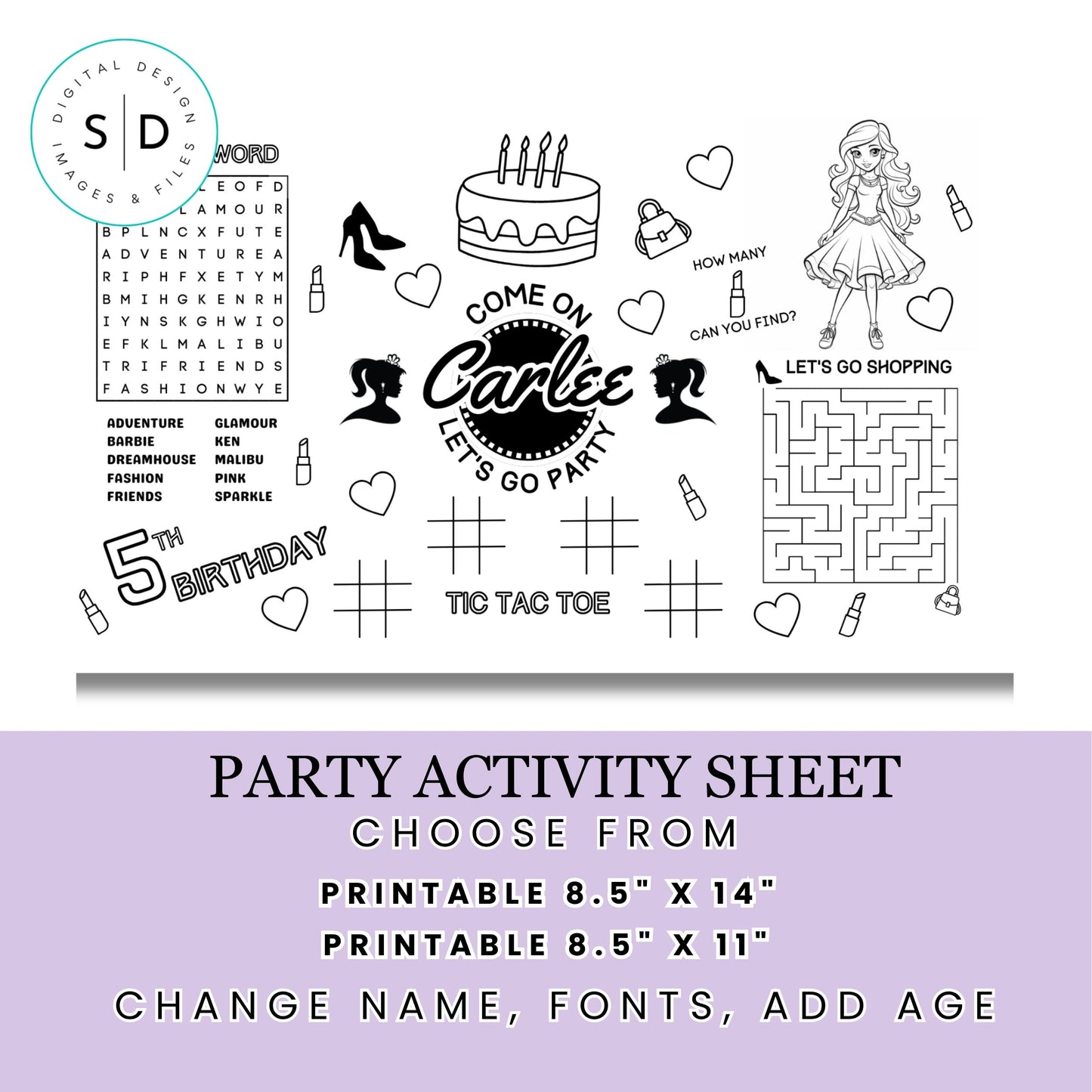 Fashion Doll Birthday Party Activity Sheet