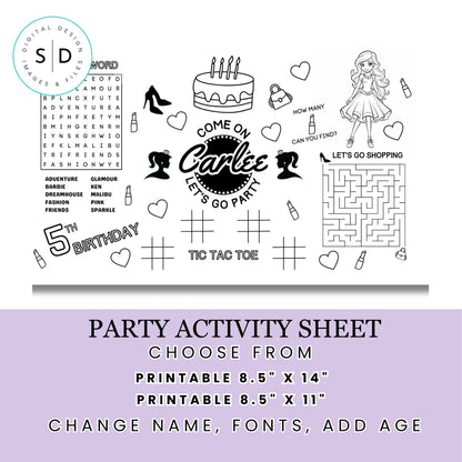 Fashion Doll Birthday Party Activity Sheet