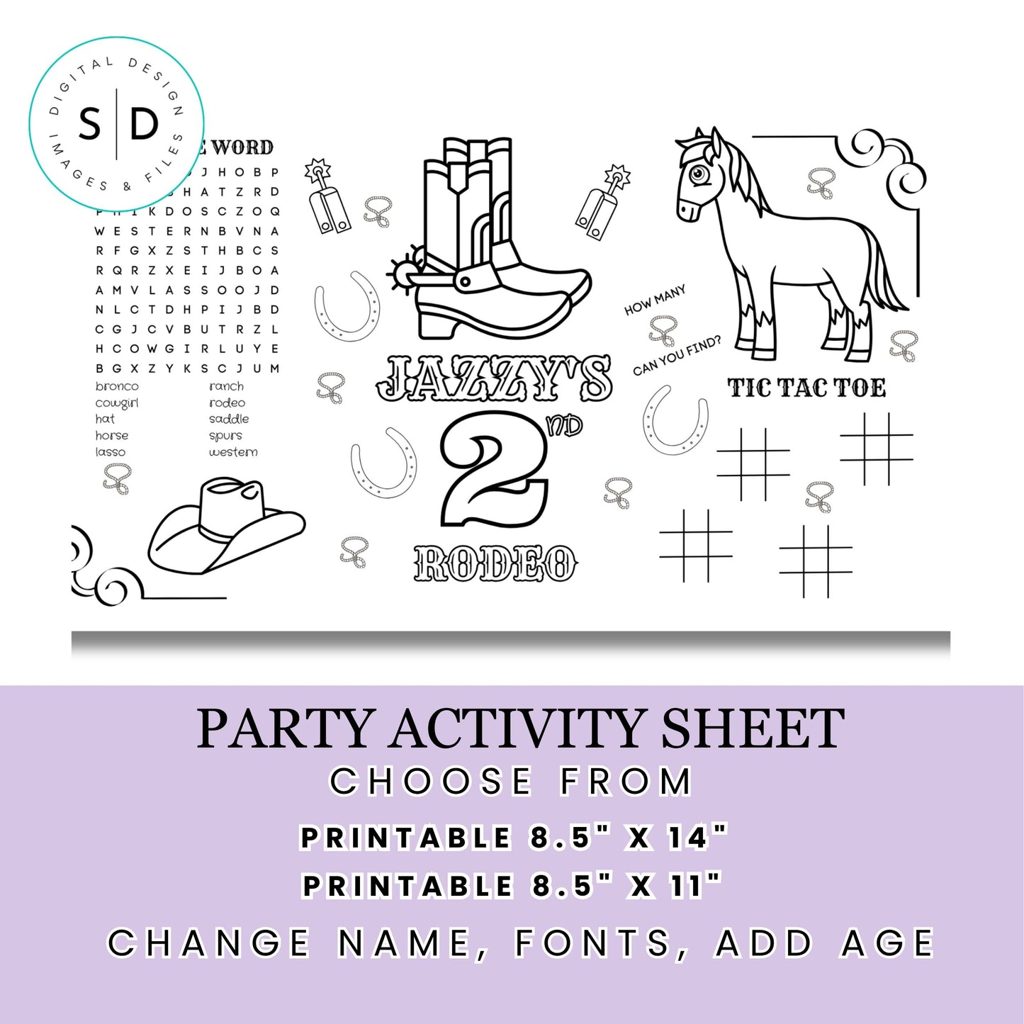 Rodeo Birthday Party Activity Sheet – Editable Canva Template