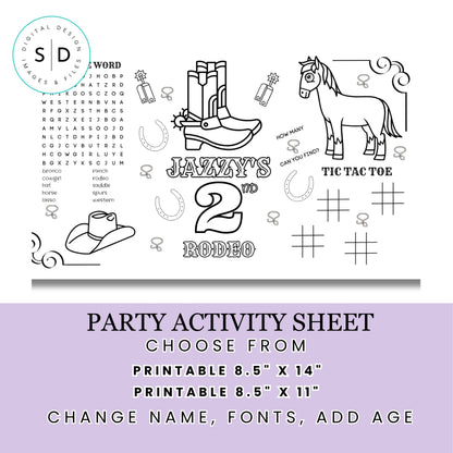 Rodeo Birthday Party Activity Sheet – Editable Canva Template