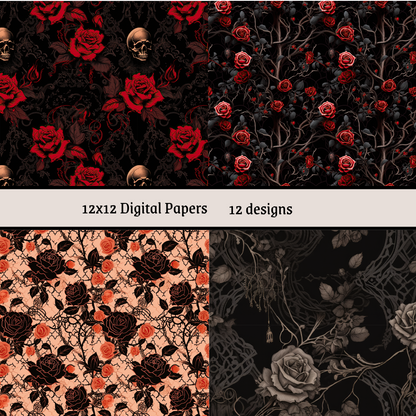 Gothic Roses Vol 2 roses seamless patterns 12x12" Papers