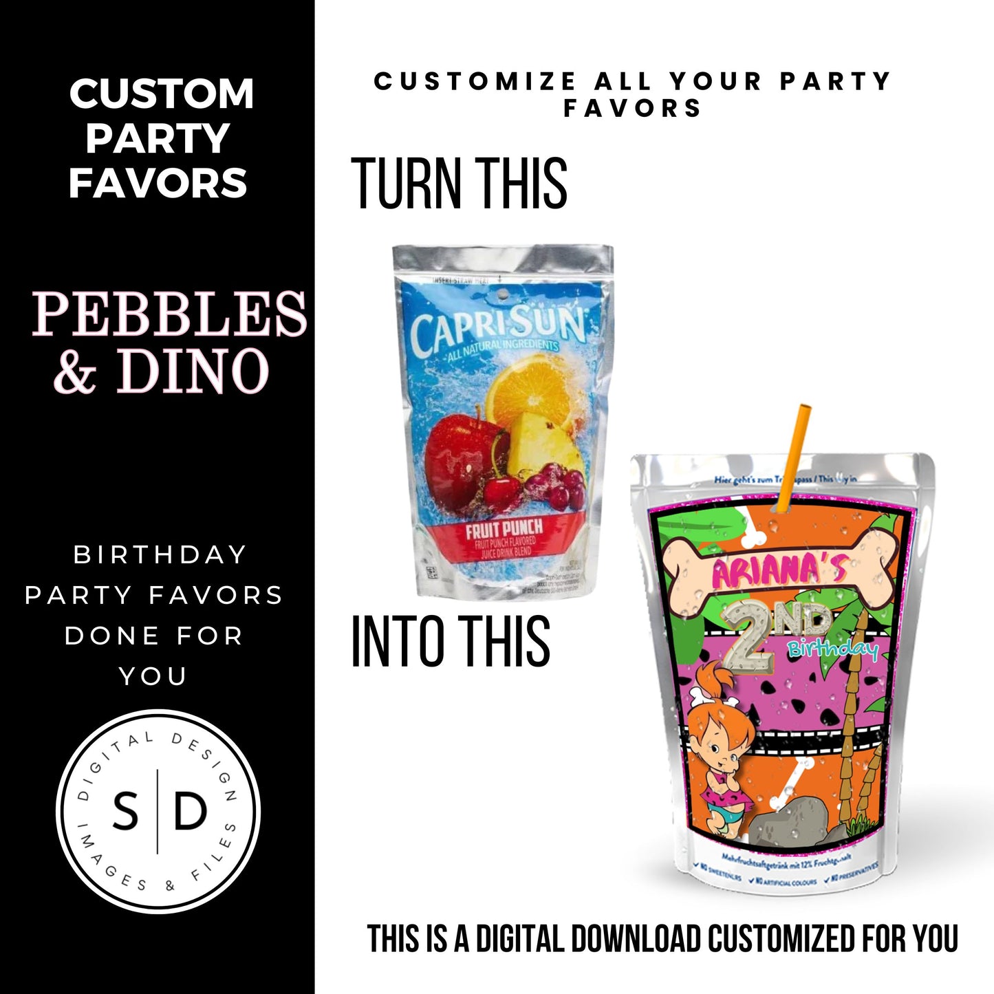 Pebbles & Dino Stone Age Birthday Party Favors DFY