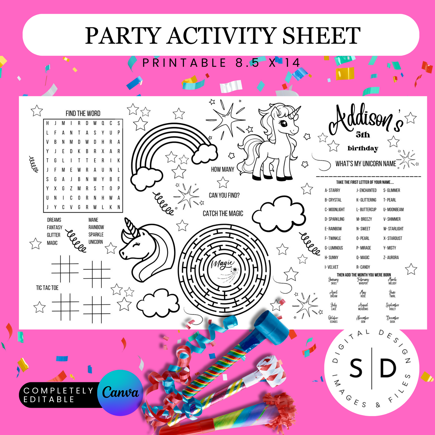 Magical Unicorn Party Activity Sheet
