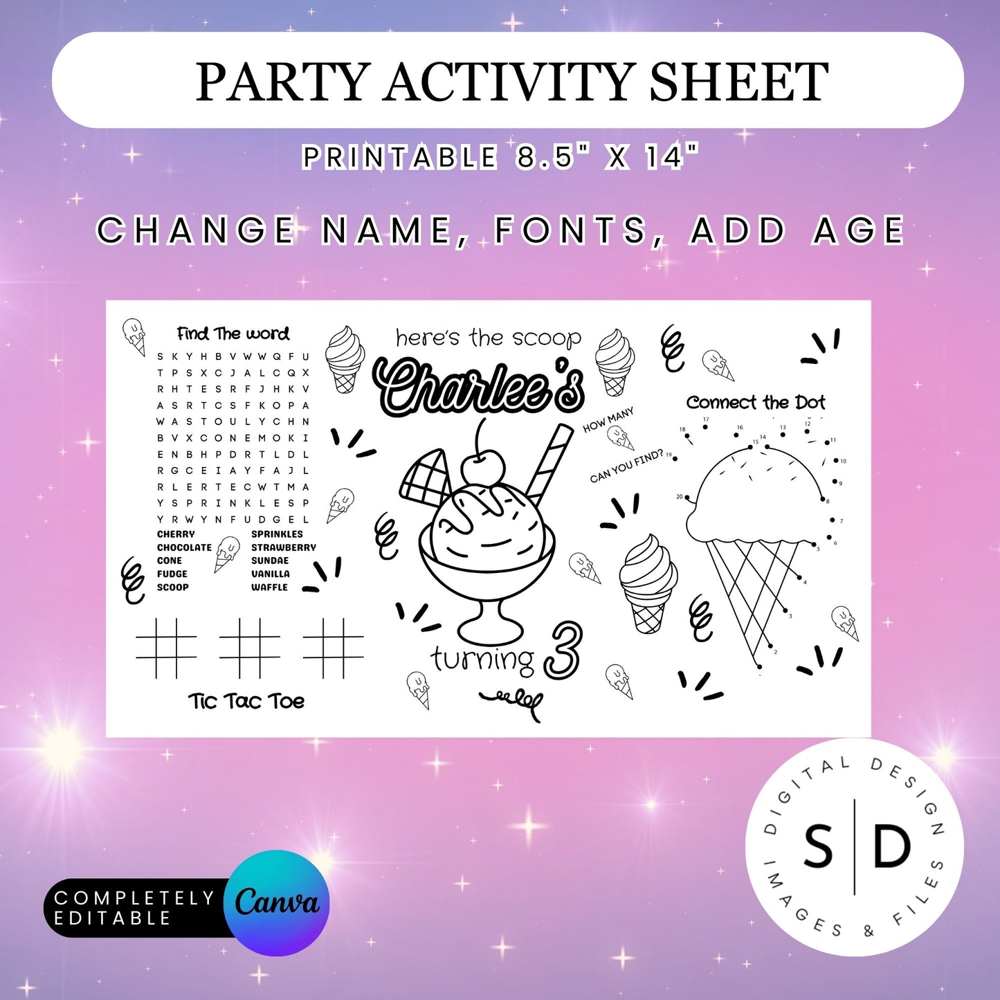 Here's The Scoop Ice Cream Party Party Activity Sheet