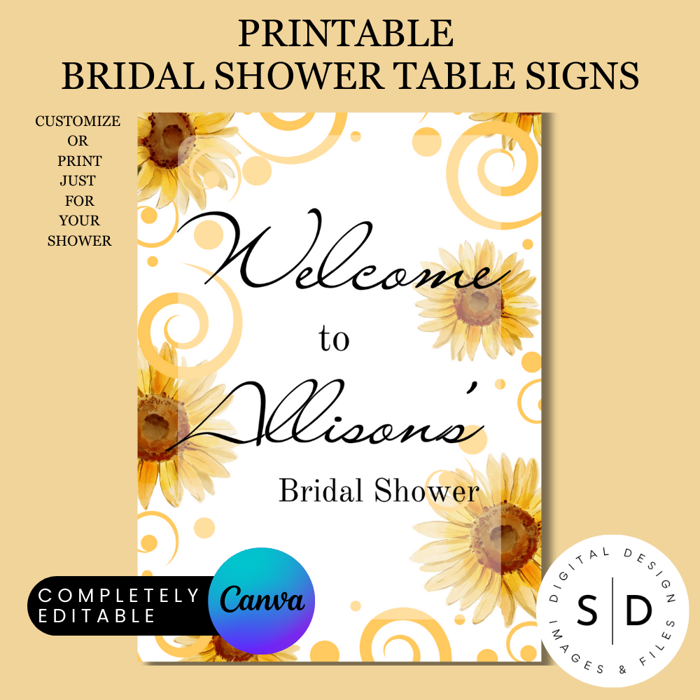 Sunflower Bridal Shower Table Signs Bundle