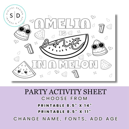 One in a Melon Birthday Activity Placemat – Editable Canva Template