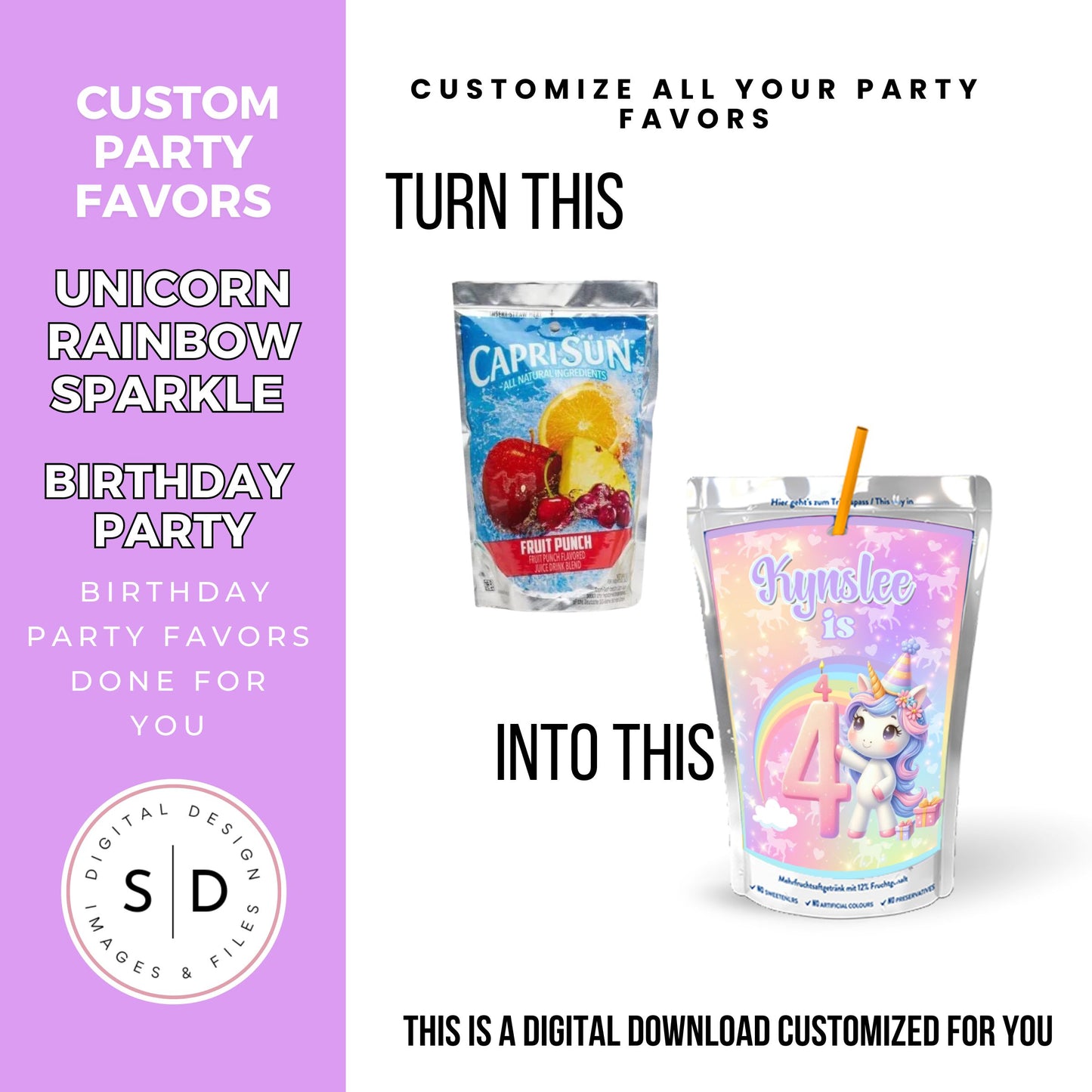 Unicorn Rainbow Sparkle Party Favors DFY