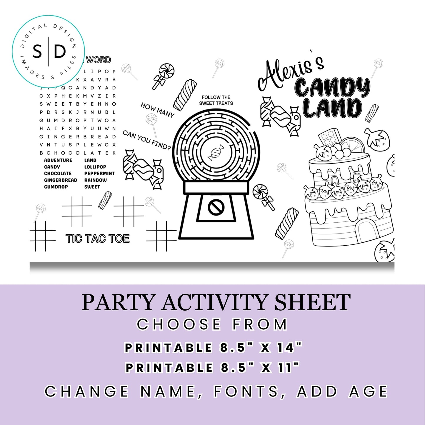 Candy Land Birthday Party Activity Sheet