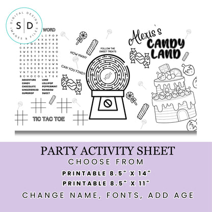 Candy Land Birthday Party Activity Sheet