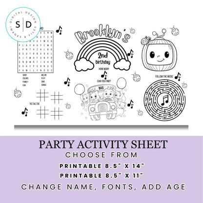 Cocomelon-Inspired Birthday Activity Sheet – Editable Canva Template
