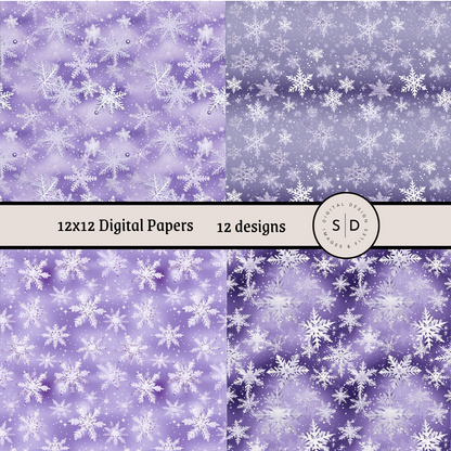 Christmas Snowflake Vol 2 Purple Seamless Digital Papers