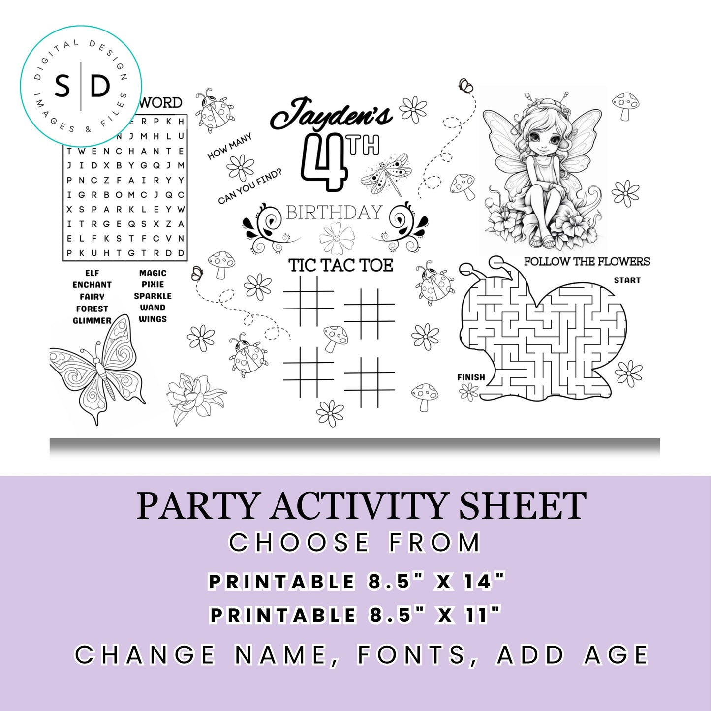 Fairy Birthday Party Activity Sheet