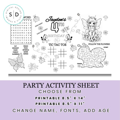 Fairy Birthday Party Activity Sheet