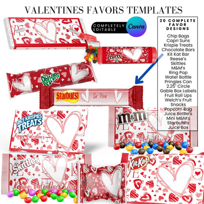 Hearts Valentines Party Favors Templates Bundle