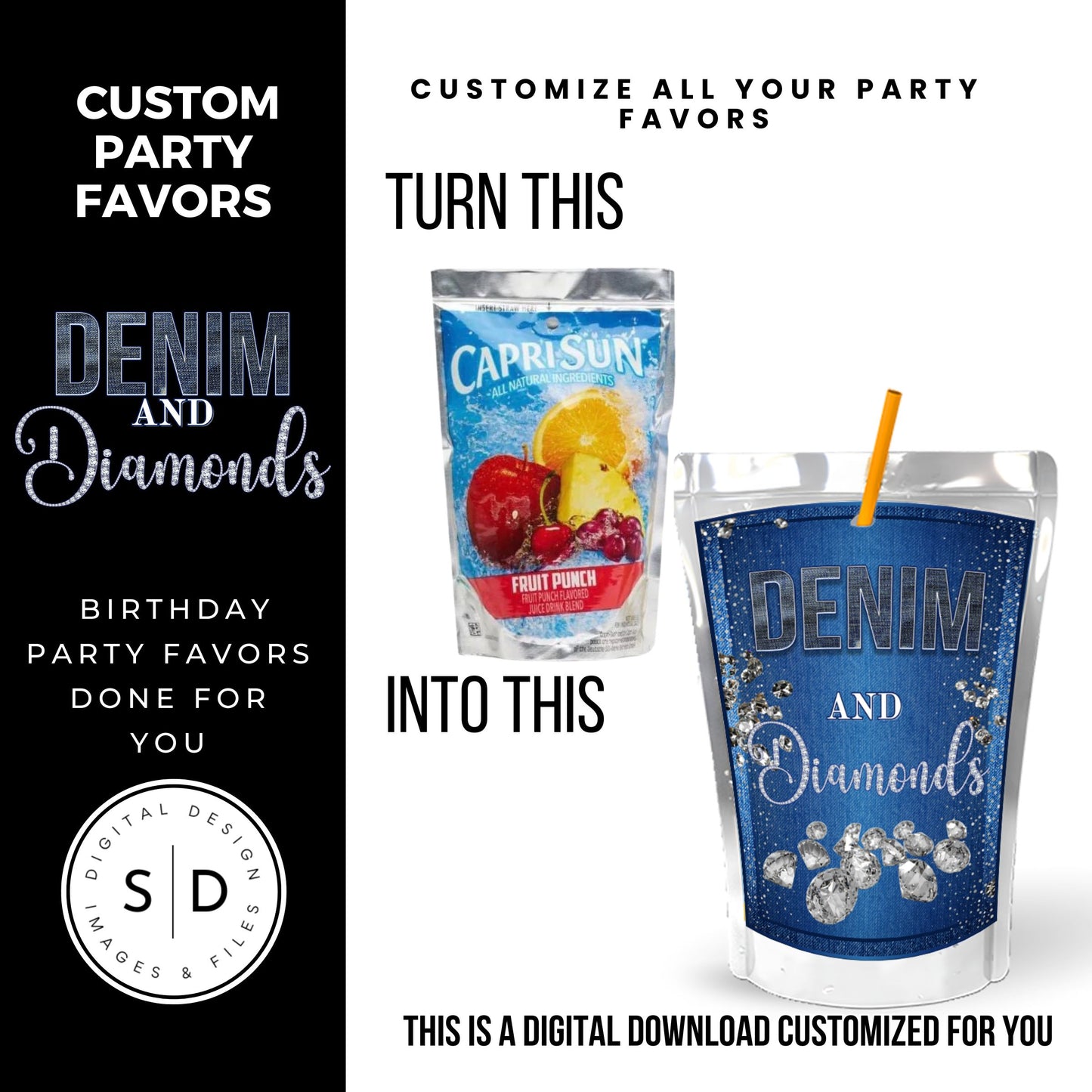 Denim & Diamonds Party Printable Favor Designs DFY