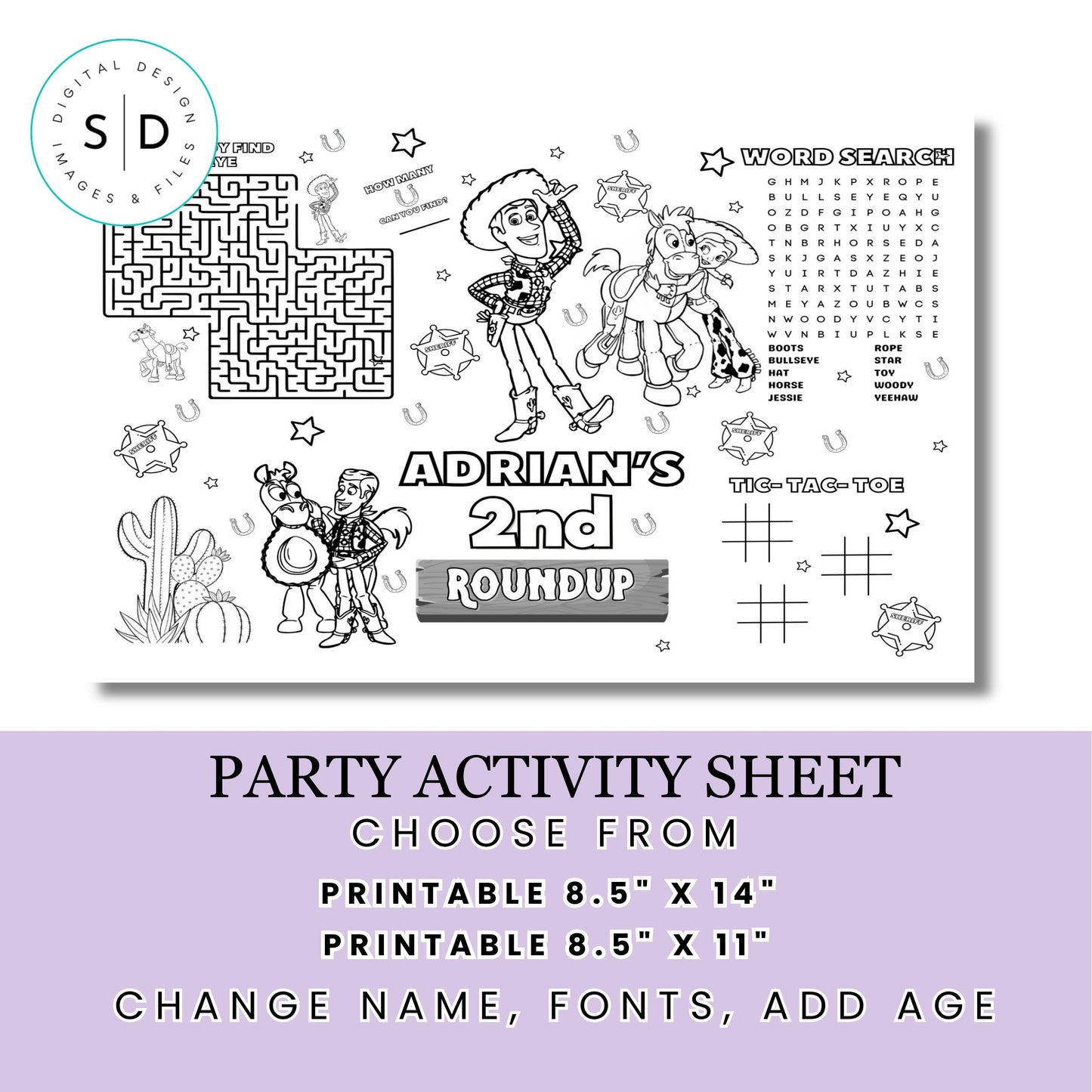 Toy Cowboy Birthday Activity Sheet – Editable Canva Template