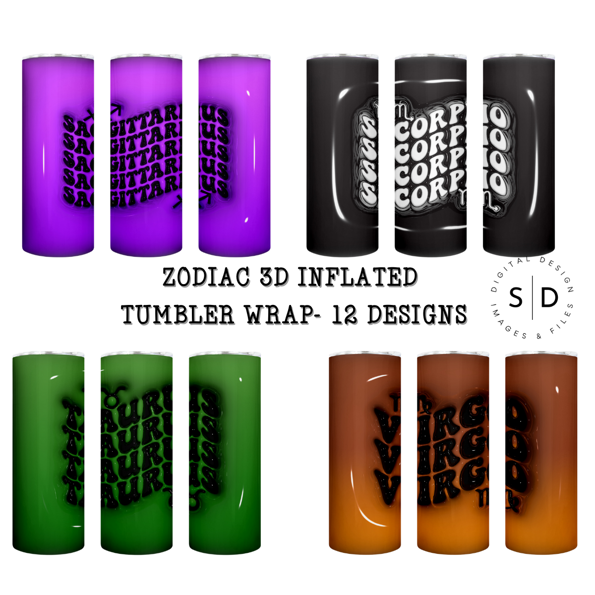 3D Inflated Zodiac Tumbler Wrap Bundle  Tumbler Wrap Designs