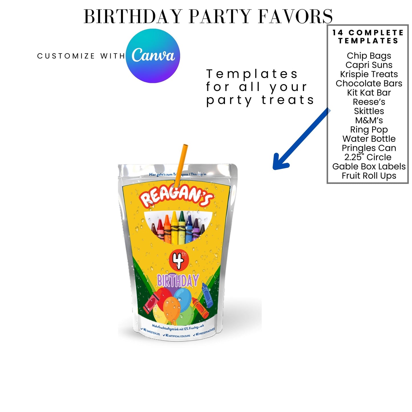 Crayon Birthday Party Favor Templates Bundle