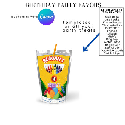 Crayon Birthday Party Favor Templates Bundle